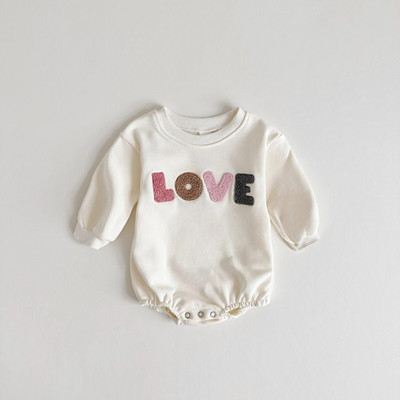 2023 Baby LOVE Vezen Sweatshirt Romper Krem Boja Novorođenčad Baby Boy Girl Romper Dugih rukava Kombinezon Odjeća za bebe