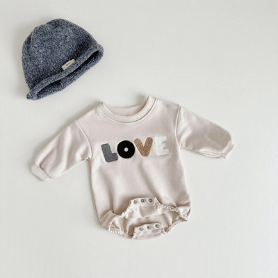 2023 Baby LOVE Vezen Sweatshirt Romper Krem Boja Novorođenčad Baby Boy Girl Romper Dugih rukava Kombinezon Odjeća za bebe