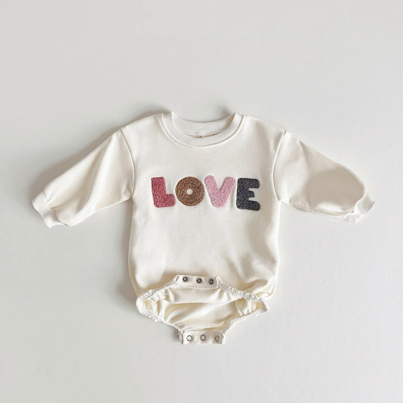 2023 Baby LOVE Vezen Sweatshirt Romper Krem Boja Novorođenčad Baby Boy Girl Romper Dugih rukava Kombinezon Odjeća za bebe