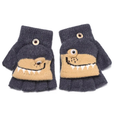 Dinozaur din desene animate pentru copii, iarnă, tricotate cu jumătate de deget, mănuși în aer liber din bumbac, moale, groase, calde, fără degete, pentru copii mici.