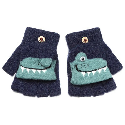 Dinozaur din desene animate pentru copii, iarnă, tricotate cu jumătate de deget, mănuși în aer liber din bumbac, moale, groase, calde, fără degete, pentru copii mici.
