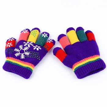 Модни момичета момчета детски многоцветни райета зимни дебели топли плетени ръкавици с цял пръст и ръкавица 3+ST1#