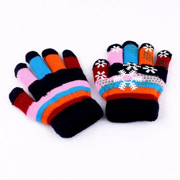 Модни момичета момчета детски многоцветни райета зимни дебели топли плетени ръкавици с цял пръст и ръкавица 3+ST1#