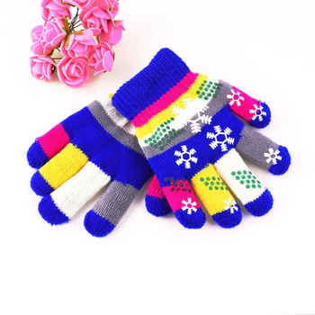 Μόδα για κορίτσια αγόρια Παιδική πολύχρωμη ρίγα Χειμώνα χοντρά ζεστά πλεκτά γάντια και γάντια 3+ST1#