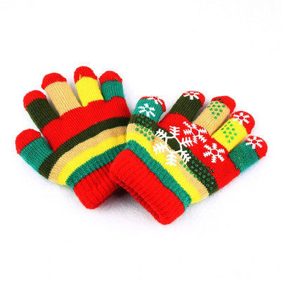 Moodsad tüdrukud poisid, mitmevärvilised triibud, talvised paksud soojad kootud täissõrmekindad ja labakindad 3+ST1#