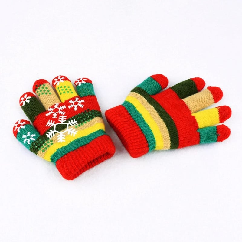 Moodsad tüdrukud poisid, mitmevärvilised triibud, talvised paksud soojad kootud täissõrmekindad ja labakindad 3+ST1#