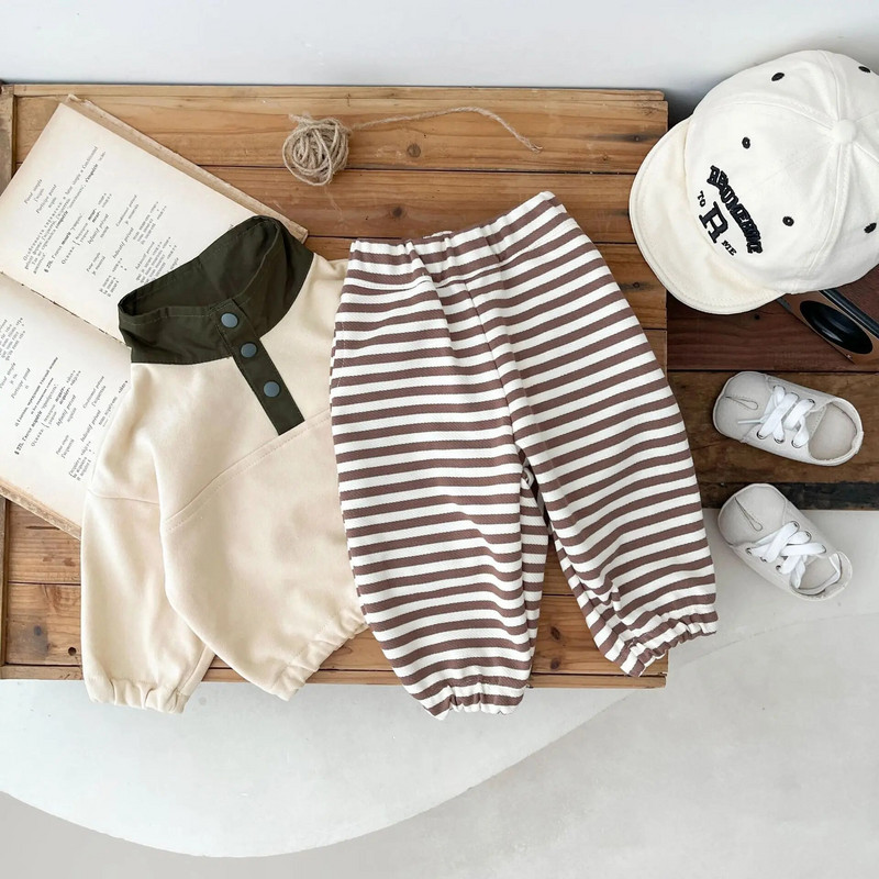 Pantaloni largi de toamnă pentru bebeluși, pantaloni casual cu dungi pentru fetiță, pantaloni sport din bumbac, haine pentru copii