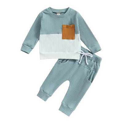Φθινοπωρινό σετ Suefunskry Baby Boys, Φούτερ με μακρυμάνικη λαιμόκοψη σε αντίθεση χρώματος με ελαστικό παντελόνι μέσης Βρεφικά ρούχα, 0-3 ετών