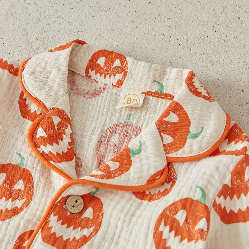 Suefunskry Copii Bebeluși Halloween Pyjama Ținute Dovleac Imprimare Cu mânecă lungă Topuri Pantaloni Set de pijamale