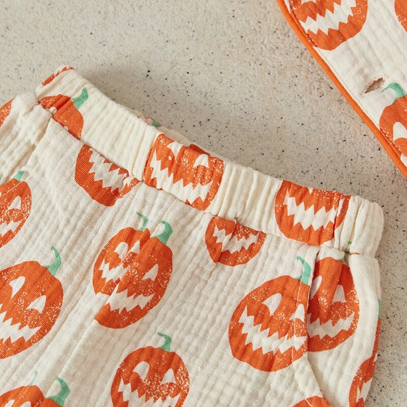 Suefunskry Copii Bebeluși Halloween Pyjama Ținute Dovleac Imprimare Cu mânecă lungă Topuri Pantaloni Set de pijamale