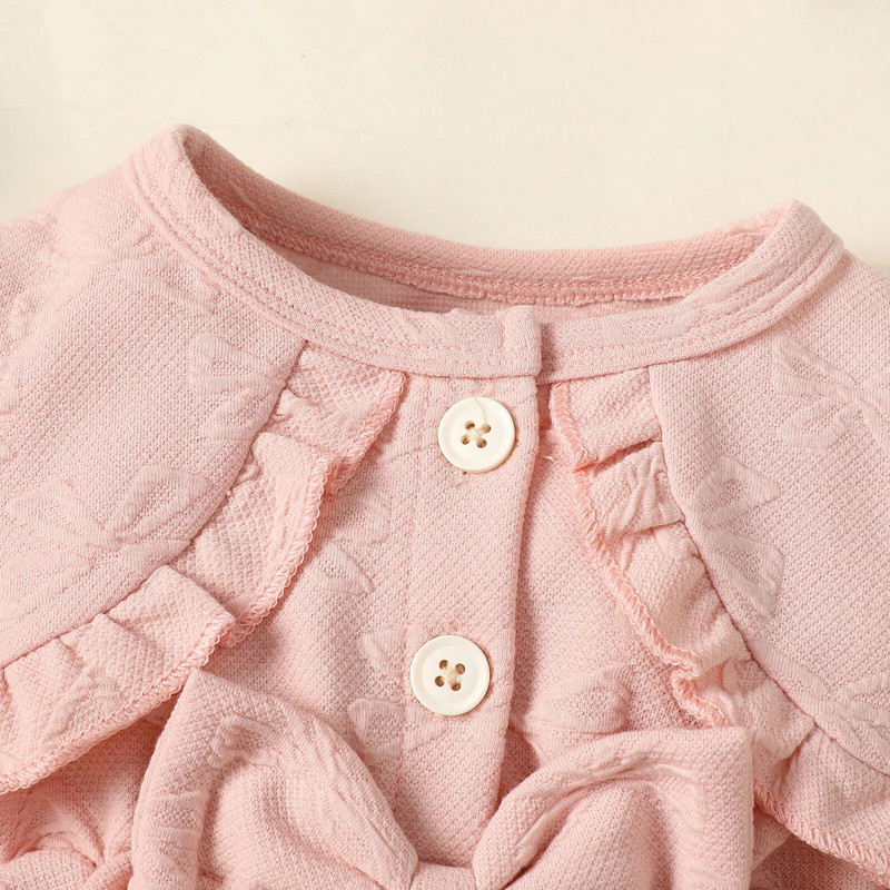 Rochie de primăvară toamnă pentru bebeluși fetițe cu mânecă lungă, drăguț, imprimeu cu fundă, haine casual pentru sugari, rochie de modă cu nasturi cu volane