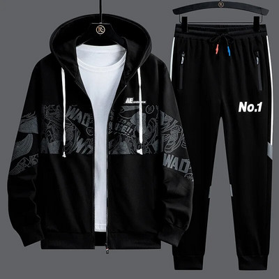Treninguri noi pentru bărbați, 2 piese, costume de trening, pentru bărbați, cu fermoar, cardigan, imprimare, hanorace, pantaloni de trening, seturi, student, soț, îmbrăcăminte sport