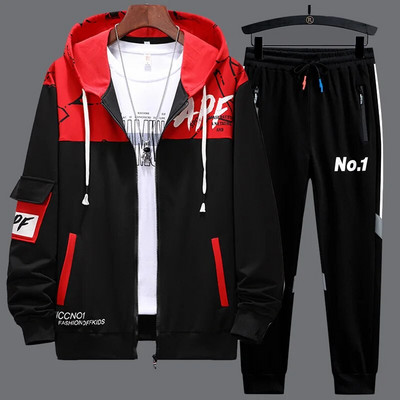 Treninguri noi pentru bărbați, 2 piese, costume de trening, pentru bărbați, cu fermoar, cardigan, imprimare, hanorace, pantaloni de trening, seturi, student, soț, îmbrăcăminte sport