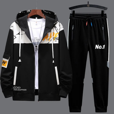 Treninguri noi pentru bărbați, 2 piese, costume de trening, pentru bărbați, cu fermoar, cardigan, imprimare, hanorace, pantaloni de trening, seturi, student, soț, îmbrăcăminte sport