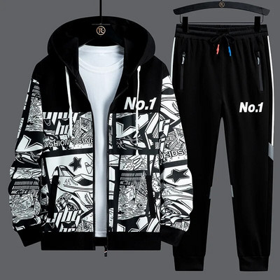 Treninguri noi pentru bărbați, 2 piese, costume de trening, pentru bărbați, cu fermoar, cardigan, imprimare, hanorace, pantaloni de trening, seturi, student, soț, îmbrăcăminte sport