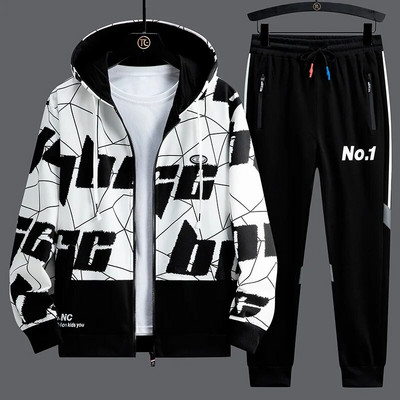 Treninguri noi pentru bărbați, 2 piese, costume de trening, pentru bărbați, cu fermoar, cardigan, imprimare, hanorace, pantaloni de trening, seturi, student, soț, îmbrăcăminte sport