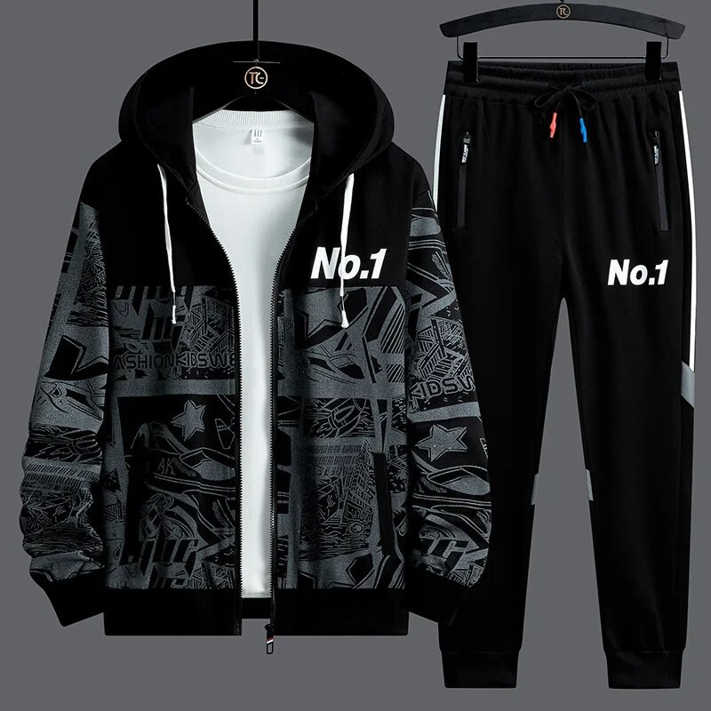 Νέες ανδρικές φόρμες 2 τεμαχίων φούτερ Ανδρικές φόρμες με φερμουάρ Ζακέτα εκτύπωσης Φούτερ Φούτερ Σετ Παντελόνια Φοιτητής Αθλητικά Ρούχα