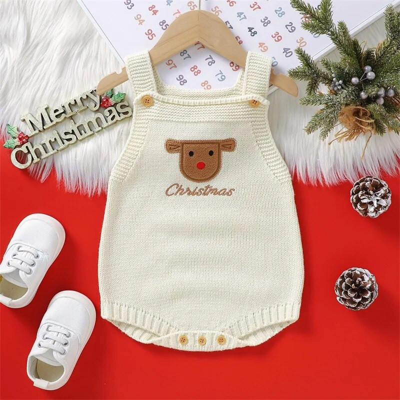 ma&baby 1-18M Χριστουγεννιάτικο Νεογέννητο Βρέφος Αγόρι Κοριτσάκι Αμάνικο Δέντρο Κέντημα Πλεκτό Ολόσωμο Ολόσωμο Χριστουγεννιάτικες στολές