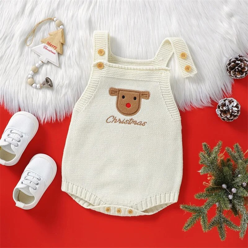 ma&baby 1-18M Χριστουγεννιάτικο Νεογέννητο Βρέφος Αγόρι Κοριτσάκι Αμάνικο Δέντρο Κέντημα Πλεκτό Ολόσωμο Ολόσωμο Χριστουγεννιάτικες στολές