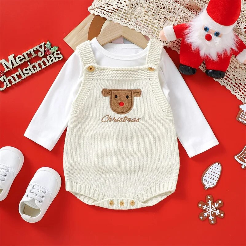 ma&baby 1-18M Χριστουγεννιάτικο Νεογέννητο Βρέφος Αγόρι Κοριτσάκι Αμάνικο Δέντρο Κέντημα Πλεκτό Ολόσωμο Ολόσωμο Χριστουγεννιάτικες στολές
