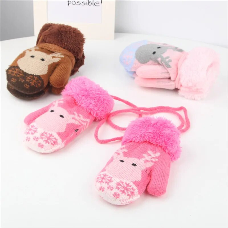 0-3T mănuși pentru copii calde groase plus catifea copii fete băieți mănuși tricotate iarnă copii copil mic frânghie mănușă cadou de Crăciun