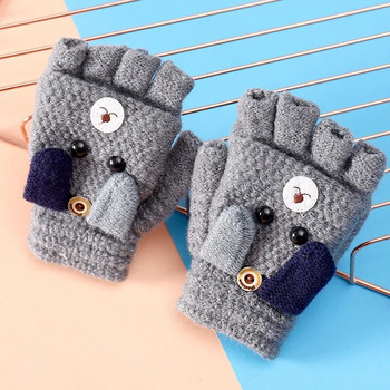 1 чифт зимни детски ръкавици с ръкавици Топли дебели ръкавици Момичета Момчета Детски ръкавици с ръкавици Плетени сладки анимационни ръкавици с капак на половин пръст