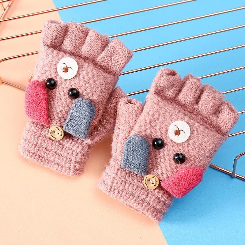 1 ζευγάρι χειμωνιάτικα παιδικά γάντια ζεστά χοντρά γάντια για κορίτσια αγόρια παιδικά γάντια πλεκτά χαριτωμένα κινούμενα σχέδια Γάντια με κάλυμμα με μισό δάχτυλο