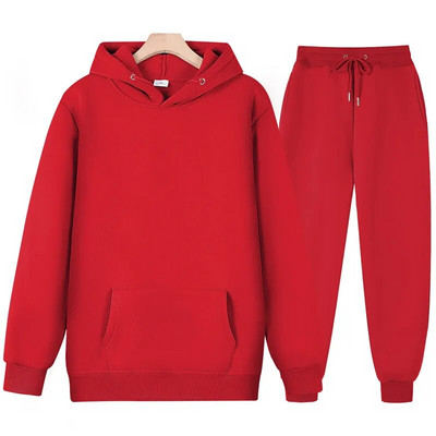 Set cu mâneci lungi de culoare uni pentru bărbați și femei, pulover gros și pantaloni lungi, set 2 piese, pentru bărbați, toamnă, fleece, jogger, costum sport