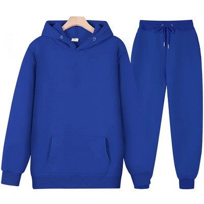 Set cu mâneci lungi de culoare uni pentru bărbați și femei, pulover gros și pantaloni lungi, set 2 piese, pentru bărbați, toamnă, fleece, jogger, costum sport