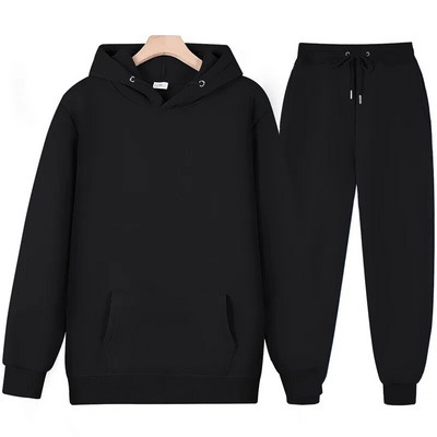 Set cu mâneci lungi de culoare uni pentru bărbați și femei, pulover gros și pantaloni lungi, set 2 piese, pentru bărbați, toamnă, fleece, jogger, costum sport