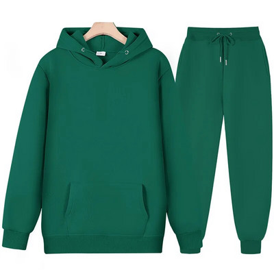 Set cu mâneci lungi de culoare uni pentru bărbați și femei, pulover gros și pantaloni lungi, set 2 piese, pentru bărbați, toamnă, fleece, jogger, costum sport