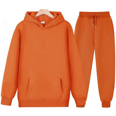 Set cu mâneci lungi de culoare uni pentru bărbați și femei, pulover gros și pantaloni lungi, set 2 piese, pentru bărbați, toamnă, fleece, jogger, costum sport