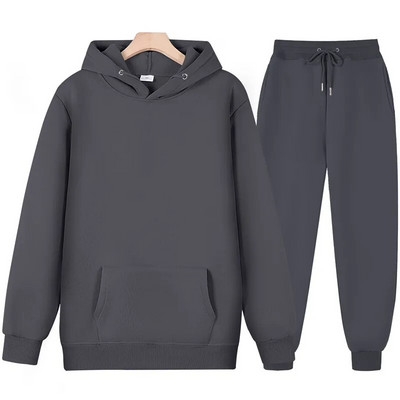 Set cu mâneci lungi de culoare uni pentru bărbați și femei, pulover gros și pantaloni lungi, set 2 piese, pentru bărbați, toamnă, fleece, jogger, costum sport