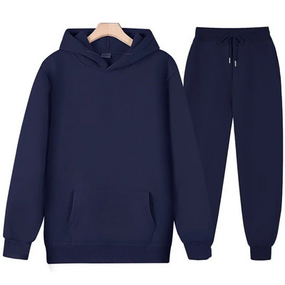 Set cu mâneci lungi de culoare uni pentru bărbați și femei, pulover gros și pantaloni lungi, set 2 piese, pentru bărbați, toamnă, fleece, jogger, costum sport