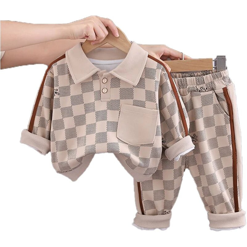 Επαγγελματικά ρούχα για μωρά αγόρια Ανοιξιάτικα φθινοπωρινά καρό μπλουζάκια με γιακά μπλουζάκια μπλουζάκια και παντελόνια Αγόρια φόρμες Χριστουγεννιάτικη στολή για παιδιά