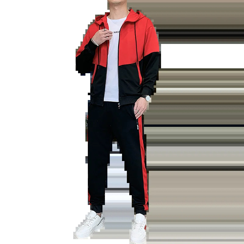 Άνοιξη και φθινόπωρο 2023 Ανδρική αθλητική φόρμα Leisure Sports κοστούμι με κουκούλα Μακρυμάνικο παλτό + Σετ δύο τεμαχίων παντελόνι σε μάτσες