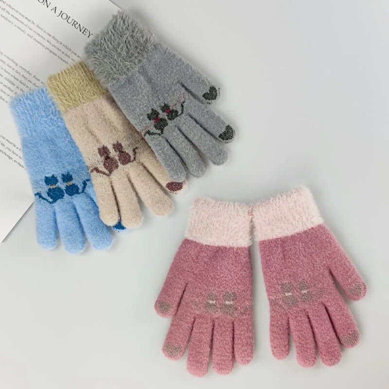 Χαριτωμένα κινούμενα σχέδια μωρά γάντια αγόρια κορίτσια Χειμώνας χοντρά ζεστά πλεκτά γάντια Παιδικά γάντια για παιδιά εξωτερικού χώρου Keep Finger ζεστό
