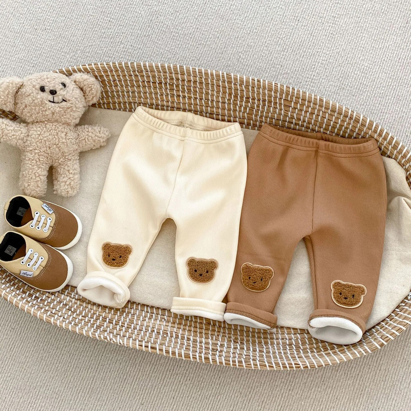 2023 Winter New Baby Plus, βελούδινο χοντρό κολάν νήπιο Cute Bear Pp Παντελόνι Βρεφικό κοριτσάκι Fleece Παντελόνι Βρεφικό Ζεστό Παντελόνι Ρούχα