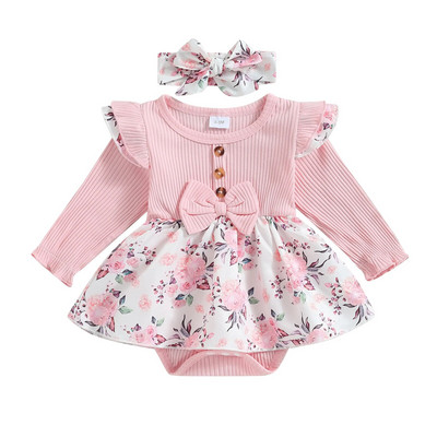 ma&baby 0-18M Νεογέννητο Βρέφος Κοριτσάκι Romper Χαριτωμένο λουλουδάτο στάμπα μακρυμάνικη φόρμα νήπιο Φθινοπωρινό Spirng Πλεκτά Ρούχα D05