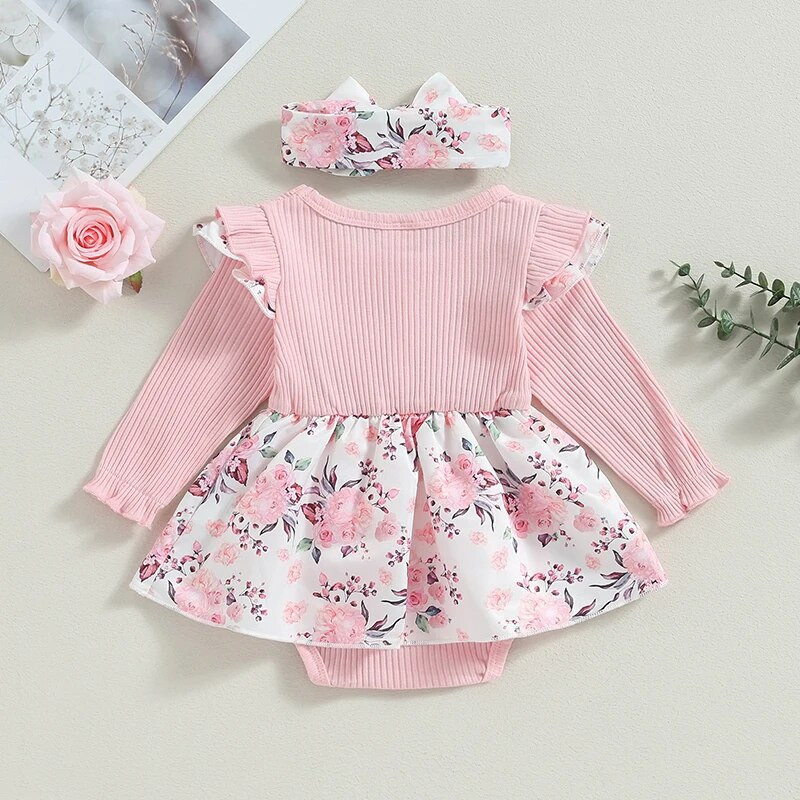 ma&baby 0-18M Νεογέννητο Βρέφος Κοριτσάκι Romper Χαριτωμένο λουλουδάτο στάμπα μακρυμάνικη φόρμα νήπιο Φθινοπωρινό Spirng Πλεκτά Ρούχα D05