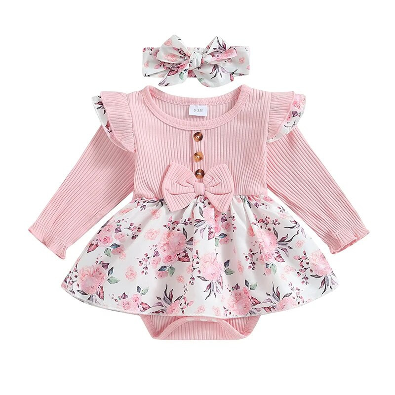 ma&baby 0-18M Νεογέννητο Βρέφος Κοριτσάκι Romper Χαριτωμένο λουλουδάτο στάμπα μακρυμάνικη φόρμα νήπιο Φθινοπωρινό Spirng Πλεκτά Ρούχα D05