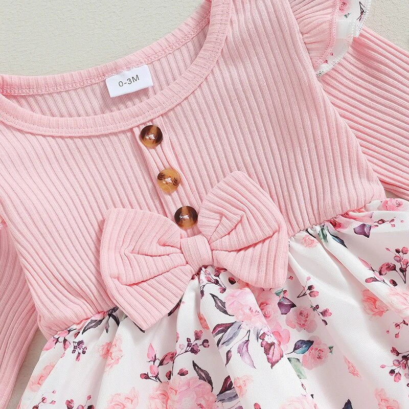 ma&baby 0-18M Νεογέννητο Βρέφος Κοριτσάκι Romper Χαριτωμένο λουλουδάτο στάμπα μακρυμάνικη φόρμα νήπιο Φθινοπωρινό Spirng Πλεκτά Ρούχα D05