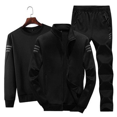 Costum din trei piese pentru bărbați la modă, toamnă și iarnă, noua versiune coreeană, costum de pulover, costum sport ocazional, hanorac