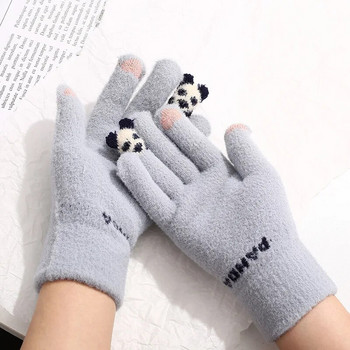 Warmom Нова мода Зимни плюшени ръкавици Разтегливи плетени ръкавици за момичета Сладки студени топли ръкавици Карикатура Панда Детски ръкавици