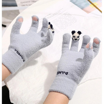 Warmom Нова мода Зимни плюшени ръкавици Разтегливи плетени ръкавици за момичета Сладки студени топли ръкавици Карикатура Панда Детски ръкавици