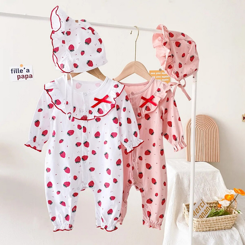 Sanlutozi puuvillane sügis pikkade varrukatega imikute tüdrukute rõivad beebikombinesoonid, mood, väikese mütsiga printsess