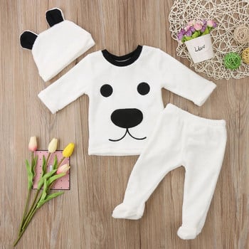 Νέα 3 τεμάχια Νεογέννητο μακρυμάνικο φλις αρκουδάκι παντελόνι και καπέλο για ζεστά χειμωνιάτικα παιδικά ρούχα μωρού
