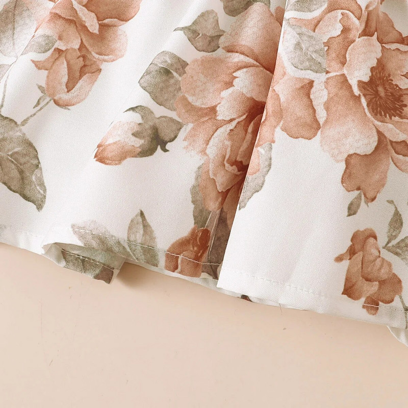 Bebeluşul nou-născut de 0-2 ani, jachetă de primăvară şi toamnă cu imprimeu floral, cu nasturi, cu pantaloni maro cu fund clopot