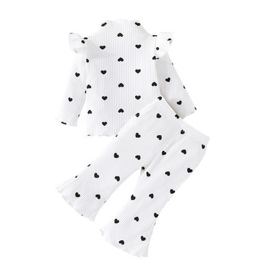 BeQeuewll väikelaste tüdrukute sügislaine punktiga 2-osalised rõivad, südamekujulised soonikkoes topid ja elastsed püksid, armsad riided