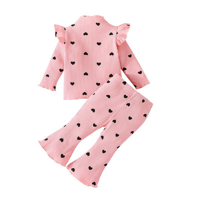 BeQeuewll väikelaste tüdrukute sügislaine punktiga 2-osalised rõivad, südamekujulised soonikkoes topid ja elastsed püksid, armsad riided